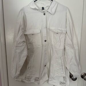 H&M White Distressed Jean Jacket